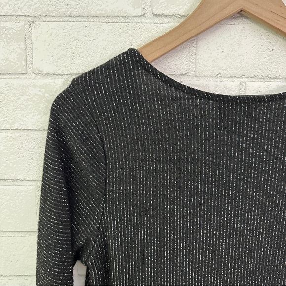 W5 Black Metallic 3/4 Sleeve Tie Front Top - Picture 7 of 11